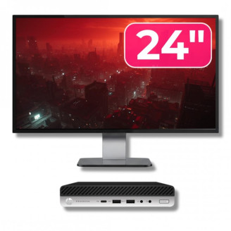 Pachet Calculator Second Hand HP ProDesk 600 G5 MiniPC, Intel Core i5-9500 3.00 - 4.40GHz, 8GB DDR4, 256GB M.2 SSD + Monitor 24"