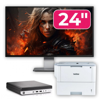 Pachet Calculator Second Hand HP EliteDesk 800 G3 Mini PC, Intel Core i5-6500T 2.50GHz, 8GB DDR4, 256GB SSD + Monitor 24" & Imprimanta Brother HL-L6300DW