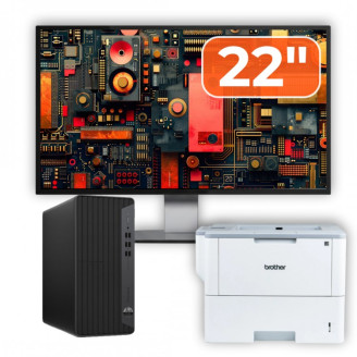 Pachet Calculator Second Hand HP EliteDesk 800 G6 Tower, Intel Core i5-10400F 2.90 - 4.30GHz, 16GB DDR4, Placa Video AMD Radeon R7 430 2GB, 256GB SSD + Monitor 22" & Imprimanta Brother HL-L6300DW