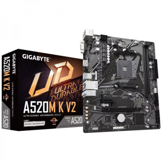 Placa de baza Gigabyte A520M K V2, Socket AM4, Micro ATX 23.3 x 19.8cm, pentru procesoare AMD gen 3, 4, si 5