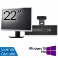 Pachet Calculator HP 800 G2 SFF, Intel Core i5-6500 3.20GHz, 8GB DDR4, 240GB SSD + Monitor 22 Inch + Webcam + Tastatura si Mouse + Windows 10 Pro