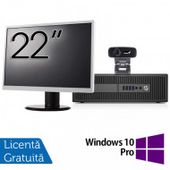 Pachet Calculator HP 800 G2 SFF, Intel Core i5-6500 3.20GHz, 8GB DDR4, 240GB SSD + Monitor 22 Inch + Webcam + Tastatura si Mouse + Windows 10 Pro