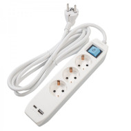 Prelungitor cu USB Spacer PP-3-18-TC-USB, Schuko x 3, Type-C x1, USB 3.1A x 1,  cablu 1.8m, 16A, max. 3500W, protectie copii, intrerupator, Gri