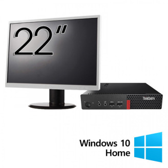 Pachet Refurbished Calculator Lenovo ThinkCentre M710q Mini PC, Intel Core i5-6500T 2.50GHz, 8GB DDR4, 256GB SSD + Monitor 22 Inch + Windows 10 Home