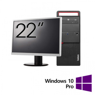 Pachet Calculator Refurbished LENOVO M800 Tower, Intel Core i3-6100 3.70GHz, 8GB DDR4, 512GB SSD, DVD-ROM + Monitor 22 Inch + Windows 10 Pro