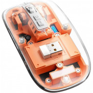 Mouse Nou M133, 2400dpi, 5 Butoane, Indicator Nivel Baterie, Transparent, Portocaliu, Wireless + Bluetooth