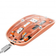 Mouse Nou M233, 1600dpi, 5 Butoane, Indicator Nivel Baterie, Transparent, Portocaliu, Wireless + Bluetooth