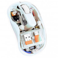 Mouse Nou M333, 2400dpi, 3 Butoane, Indicator Nivel Baterie, Transparent, RGB, Albastru, USB-A + USB-C, Wireless + Bluetooth