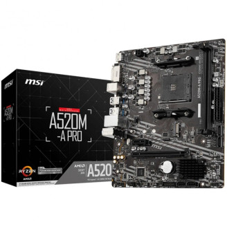 Placa de baza MSI A520M-A PRO, Socket AM4, m-ATX 23.6 x 20cm, pentru procesoare AMD gen 3, 4, si 5