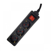 Prelungitor Spacer, Schuko x 3, conectare prin Schuko (T), intrerupator, cablu 1.5 m, 16 A, protectie copii, negru