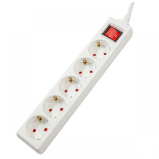 Prelungitor Spacer PP-5-18, Schuko x 5, cablu 1.8m, 16A, protectie copii, alb