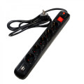 Prelungitor Spacer PP-5-18B-USB, USB 2.1 Quick Charge x 2, Schuko x 5, cablu 1.8m, 16A, protectie copii, protectie supratensiune, negru
