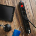 Prelungitor Spacer PP-5-18B-USB, USB 2.1 Quick Charge x 2, Schuko x 5, cablu 1.8m, 16A, protectie copii, protectie supratensiune, negru