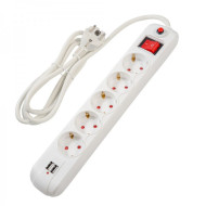 Prelungitor Spacer PP-5-18-USB, USB 2.1 Quick Charge x 2, Schuko x 5, cablu 1.8m, 16A, protectie copii, protectie supratensiune, alb