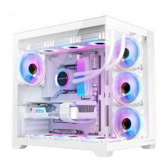 Carcasa Noua Pro Gaming Elite White, Cube Tower, ATX, Fara Sursa, 7x Fan ARGB, Controller ARGB, Telecomanda